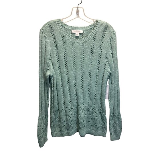 Madison Grey Womens Mint Green 100% Cotton Pointelle Knit Sweater Long Sleeve Si - Picture 1 of 7